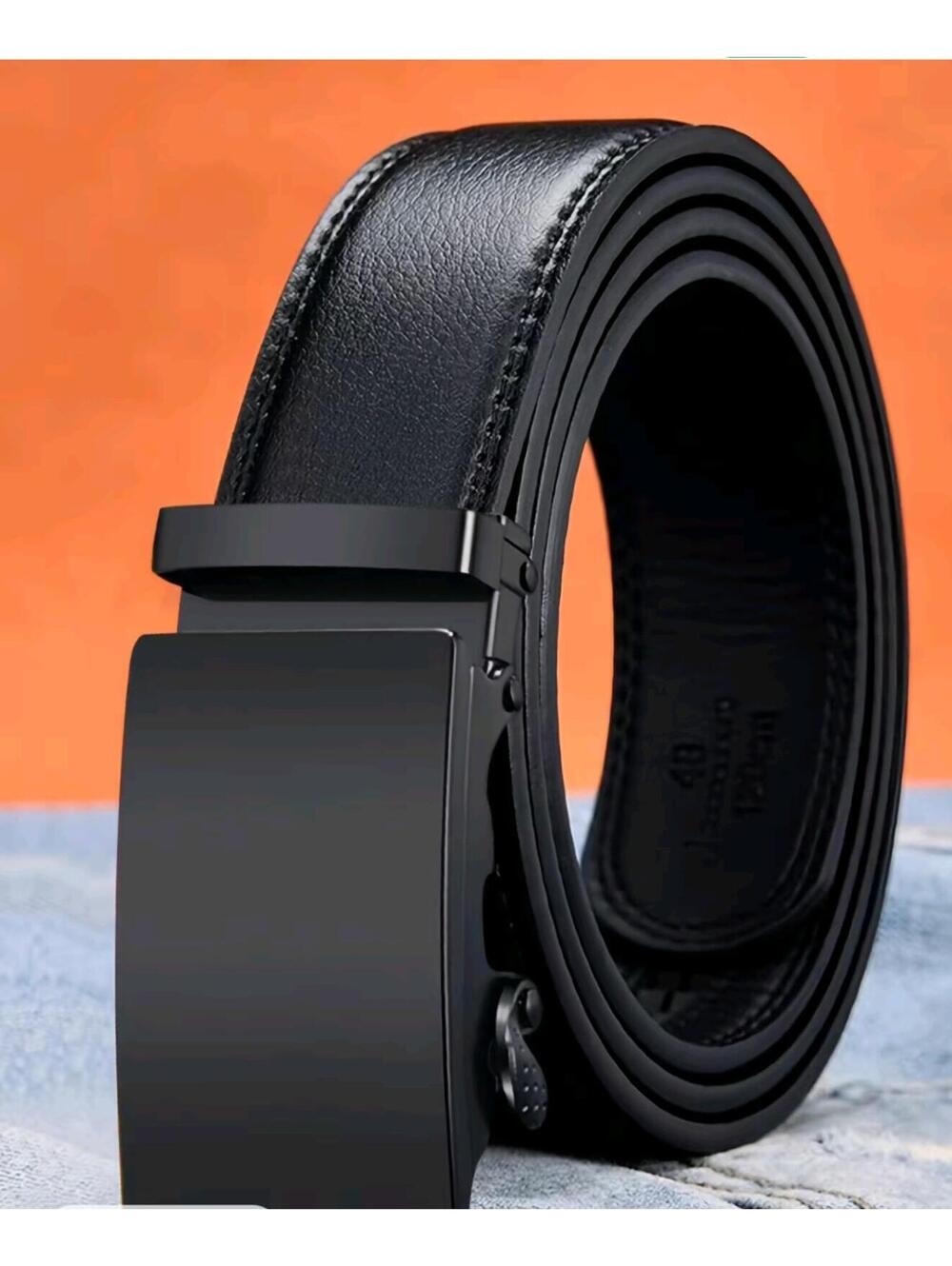 Men's Black Leather Belt with Automatic Buckle